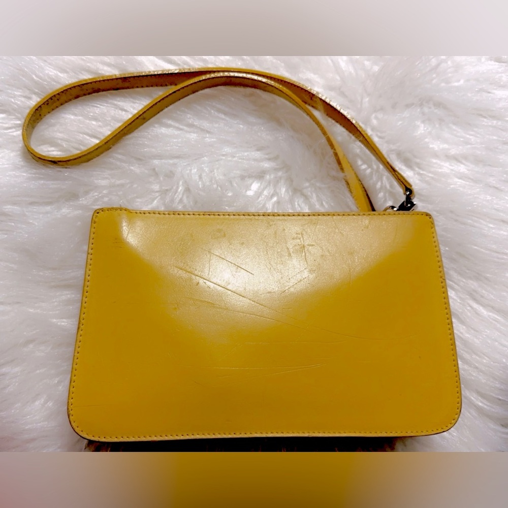 Furla Yellow Leather Clutch Wristlet Bag  9” X 5.5” Approximately
